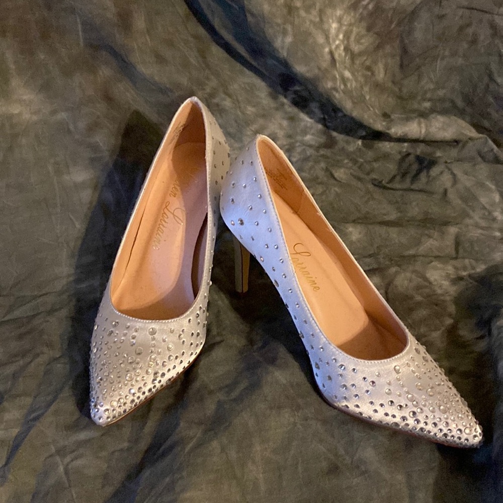 Silver heels with rhinestones